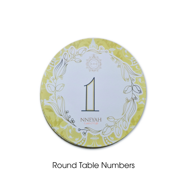 Round table number with decorative border and 'Nneyah' branding on a white background