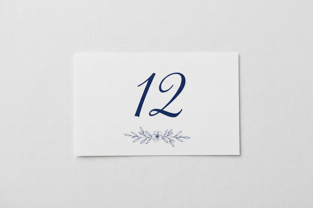one sided table number, not tent fold, in blue ink, no gold border