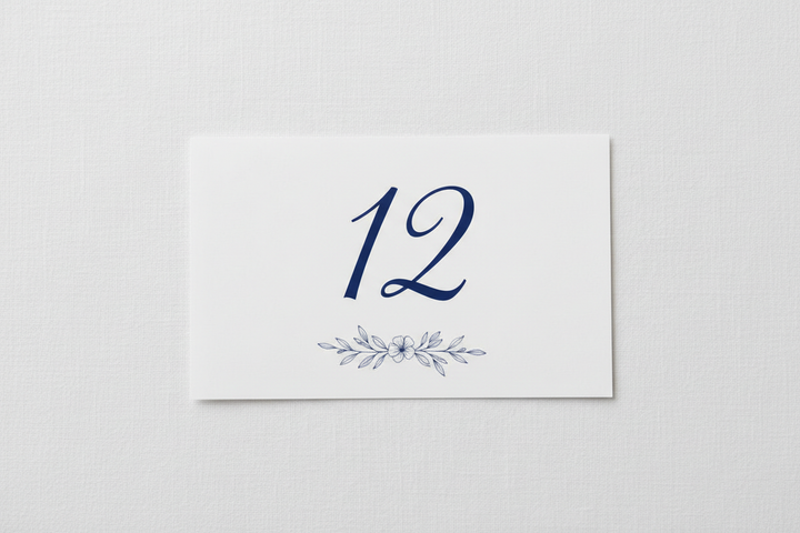 one sided table number, not tent fold, in blue ink, no gold border